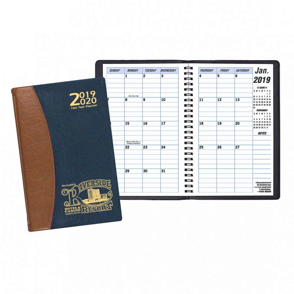 Branded Two Year Monthly Desk Planner w/ Carriage Vinyl Cover