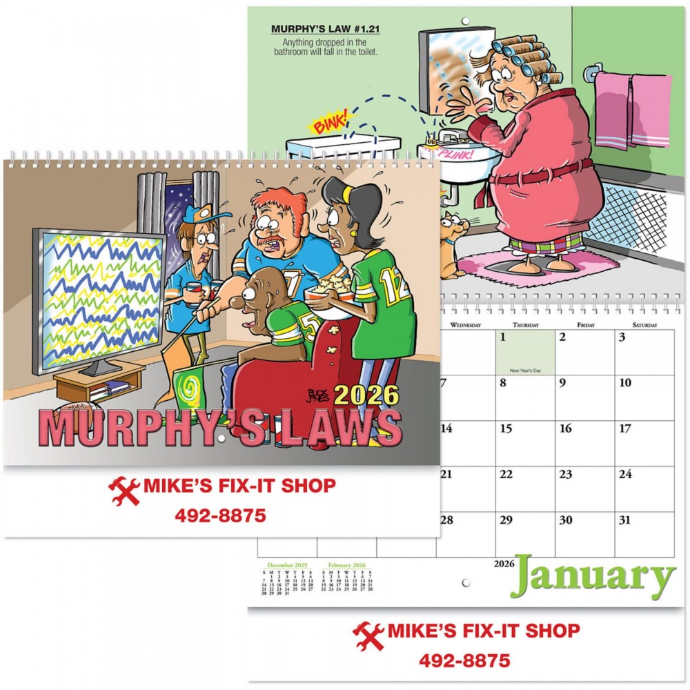 Murphy's Laws Wall Calendar Spiral Logo Printed