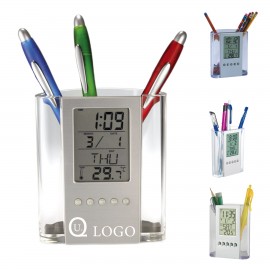 Transparent Electronic Clock Pen Holder with Logo