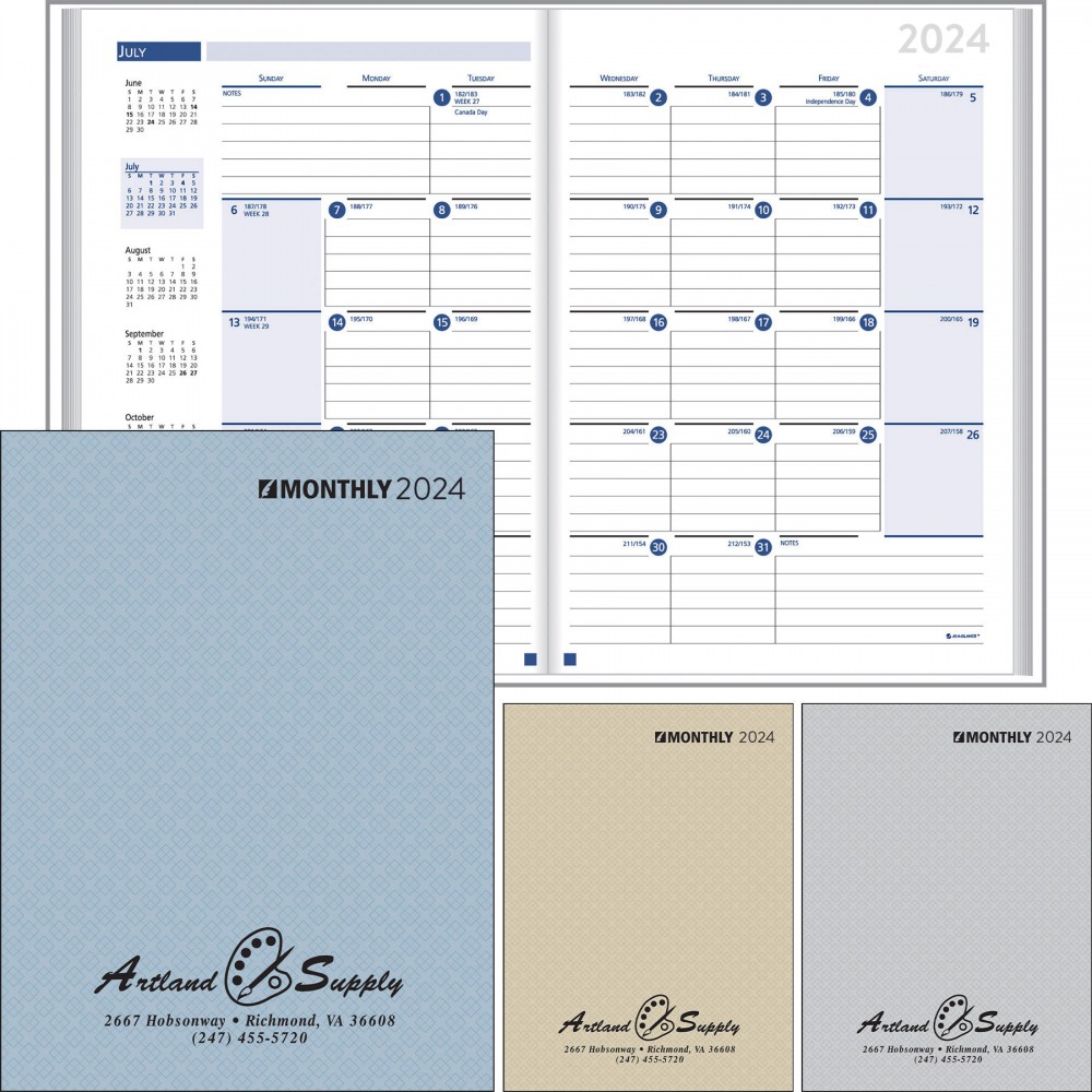 Custom Imprinted Ruled Monthly Desk Planner Stitched to Paper Cover: 2024