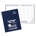 Logo Printed Academic Saddle Stitch Monthly Desk Planner w/ Leatherette Cover