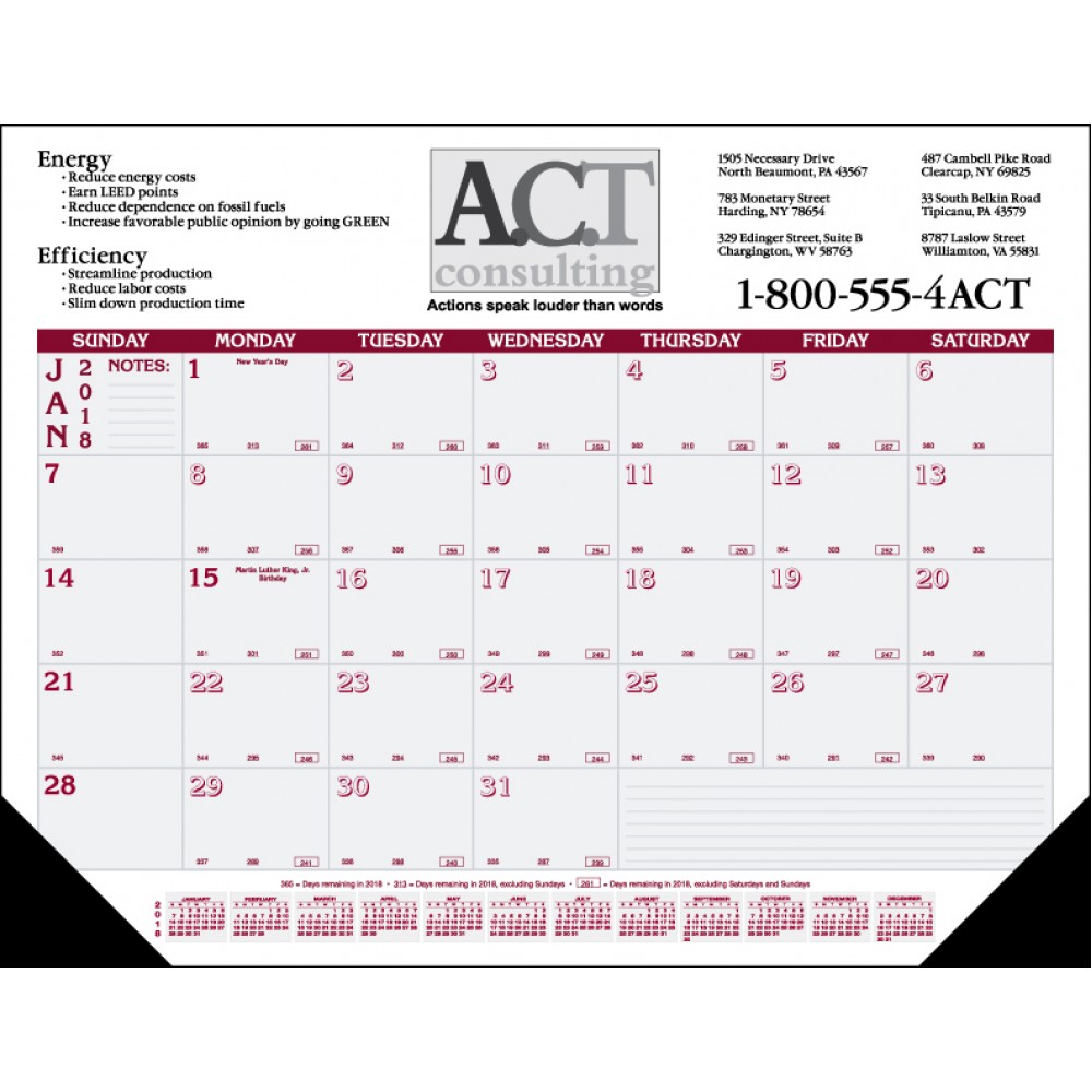 Standard 2 Color Desk Pad Calendar Custom Imprinted