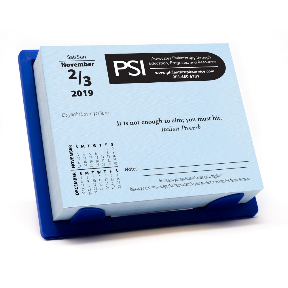 3/4" Width Quote Daily Date Calendars - Stacked Mini Calendar Reference on Bottom Left Corner Branded