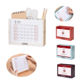 Storage Box Desktop Calendar With Pen Holder with Logo