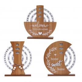 Creative Manual Rotating Wooden Disc Perpetual Desk Calendar with Logo