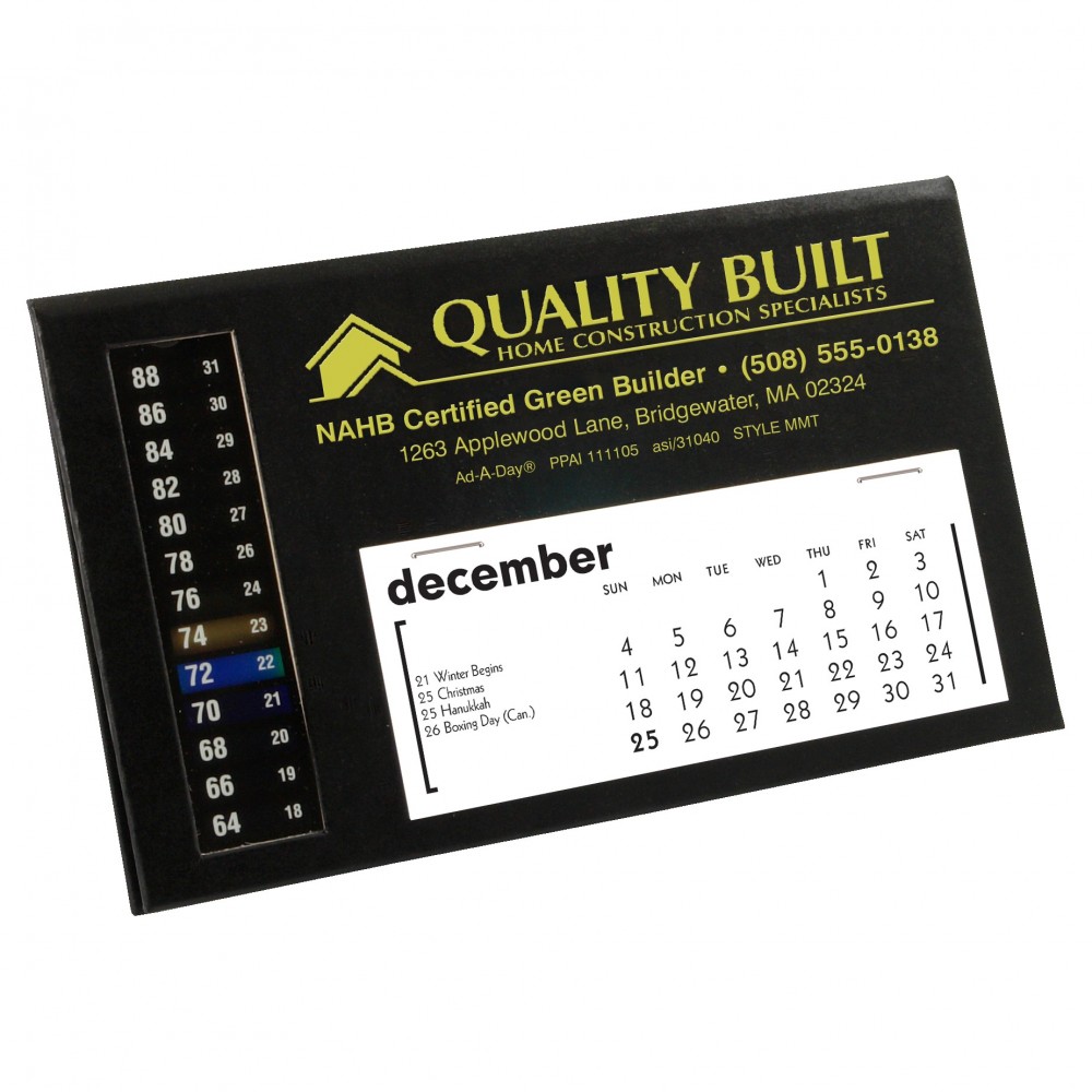 Branded MMT LCD Therm-O-Date Thermometer Desk Calendar, Eclipse Black