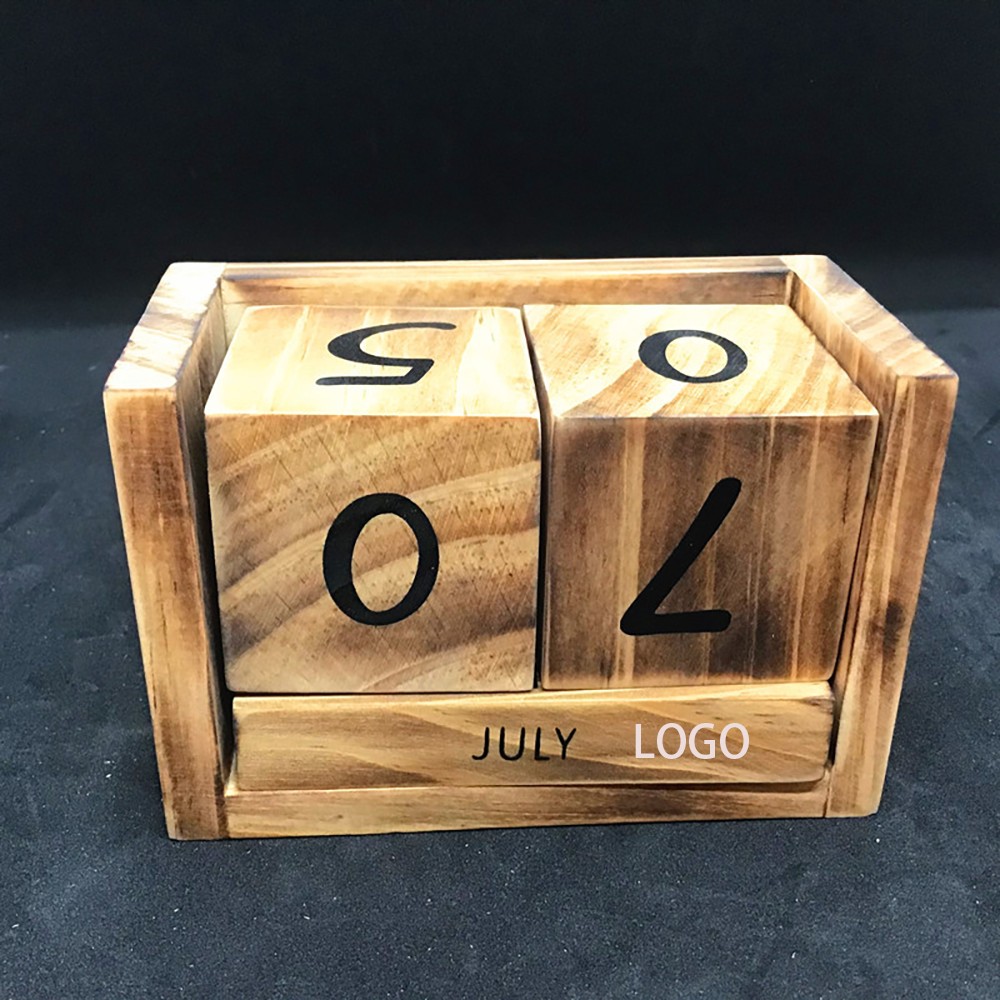 Wooden Date Block Perpetual Calendar Logo Printed