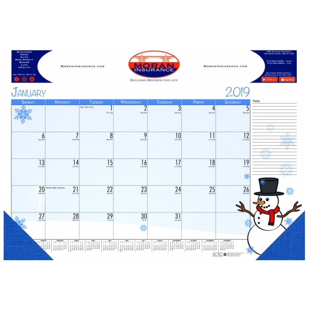 Custom Imprinted Seasonal Imprinted Desk Pad Calendar w/2-Corners