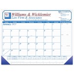 Custom Imprinted 22" x 17"- 13 month desk calendar one color form/three color art with Leatherette corners.