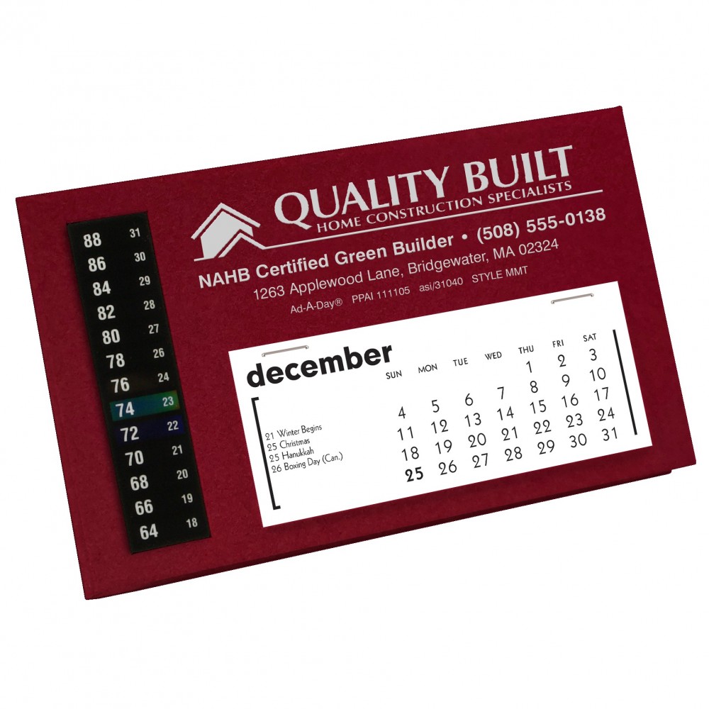 Branded MMT LCD Therm-O-Date Thermometer Desk Calendar, Ruby Red