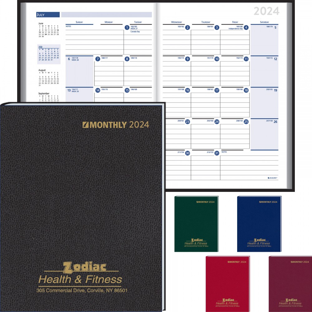 Custom Imprinted Ruled Monthly Format Stitched to Cover Desk Planner : 2024