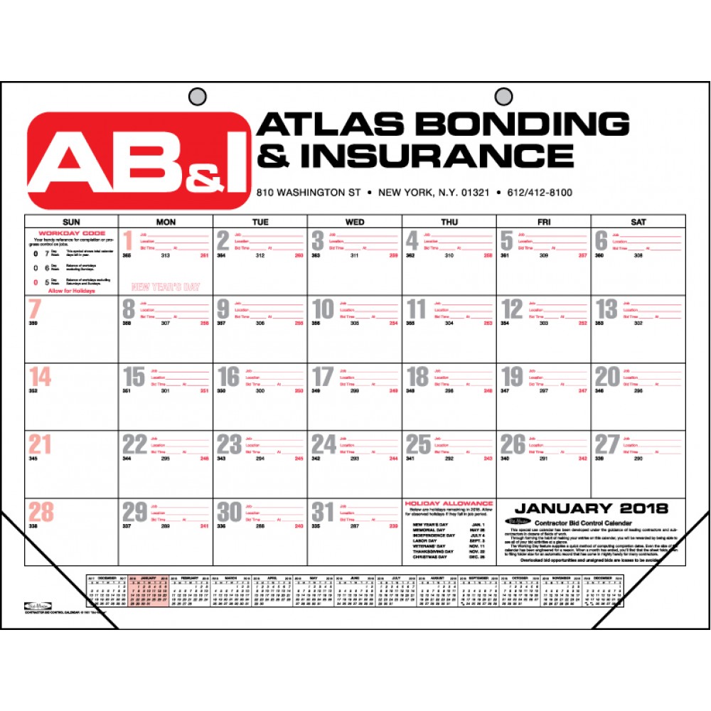 Logo Printed Bid Master Standard Two Hole Punch Desk Pad Calendar w/ Clear Corners