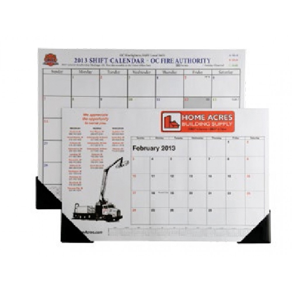 Logo Printed Full Size Desk Calendar w/ Vinyl Header & 2 Vinyl Corners