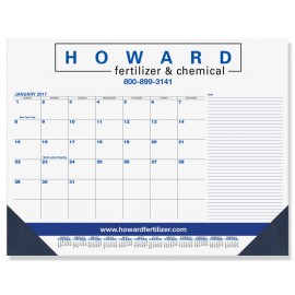 Branded Blue & Black Calendar Desk Pad w/Side Note Lines & One Color Imprint (21"x17")