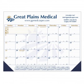 Logo Printed 12 Month Desk Calendar | 22" x 17" | 1 Imprint Area | Blue & Gold Calendar Colors