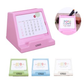 Logo Printed Phone Holder Desk Calendar With Pen Holder