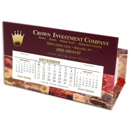 PH-2 Paper-U-Holder Desk Calendar/Organizer, Maroon/Gold Postage Stamp Pattern Custom Imprinted