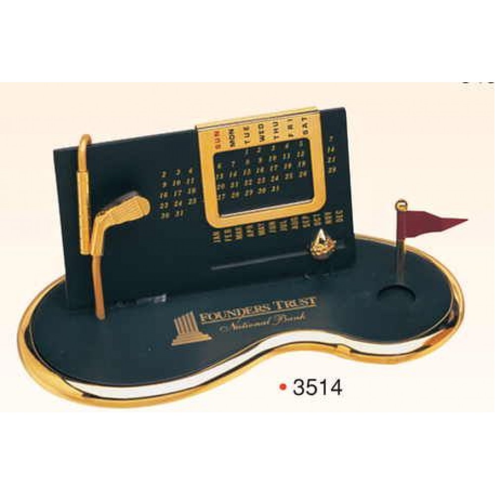 Logo Printed Gold Plated Perpetual Desk Calendar w/ Base (Screened) - ON SALE - LIMITED STOCK