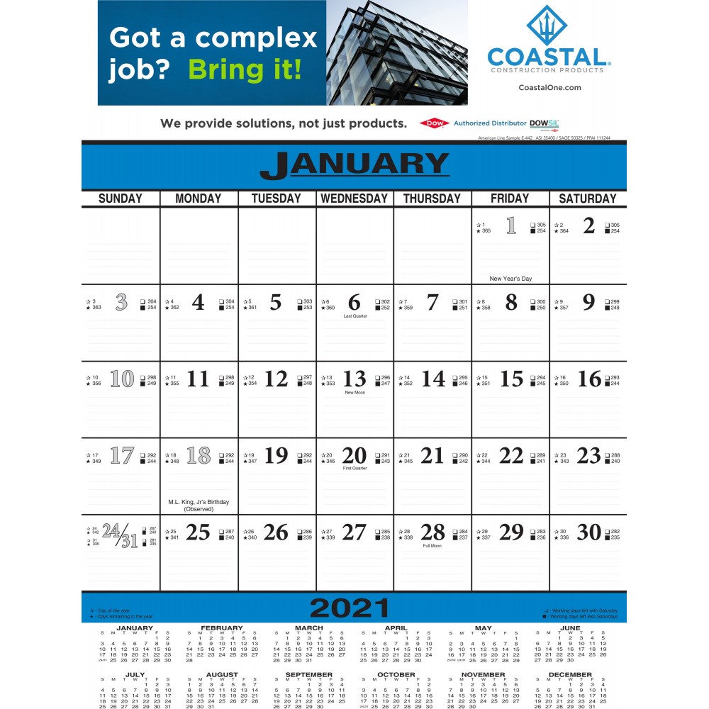 FULL COLOR Economy Contractor 12 Sheet Wall Calendar Custom Imprinted