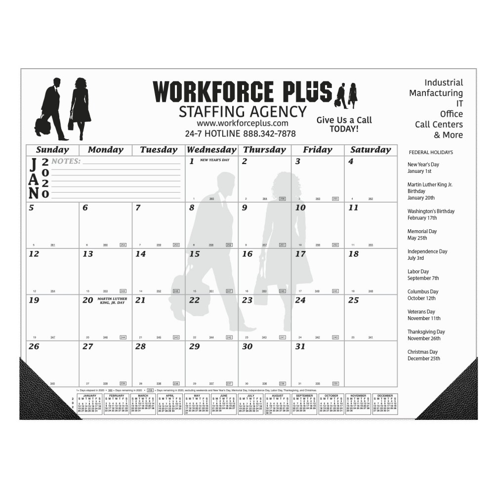 12 Month Desk Calendar | 22" x 17" | 2 Imprint Areas | Black Calendar Color Branded
