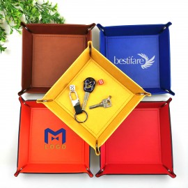 Custom Imprinted PU Leather Collapsible Desk Sundries Storage Tray