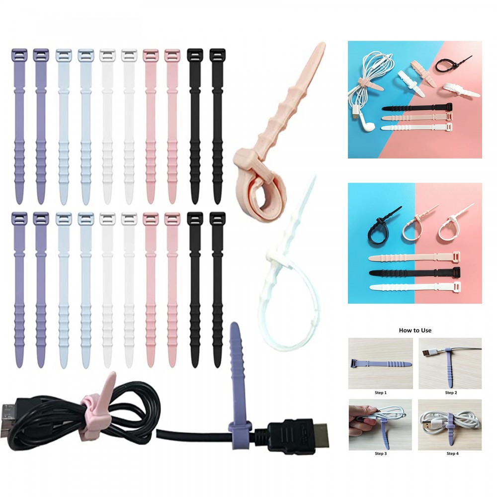 Branded 4.5" Cord Tie Reusable Silicone Zip Tie