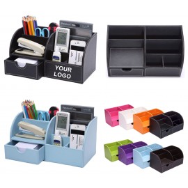 Custom Imprinted PU Leather Office Desktop Stationery Organizer Storage Box