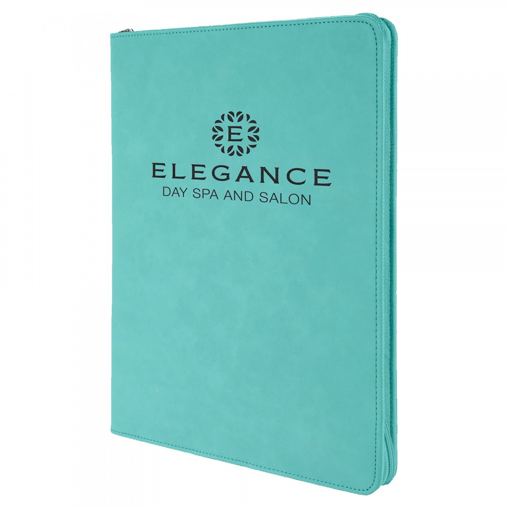 9 1/2" x 12" Teal with Zipper Laserable Leatherette Portfolio with Notepad Custom Imprinted 9 1/2" x 12" Teal with Zipper Laserable Leatherette Portfolio with Notepad Custom Imprinted