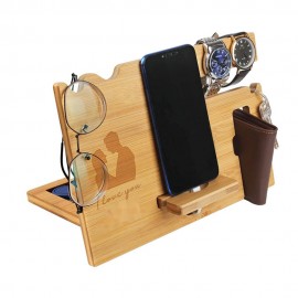 Logo Printed Wooden Desk Storage Phone/Watch/Glasses/Keys Stand