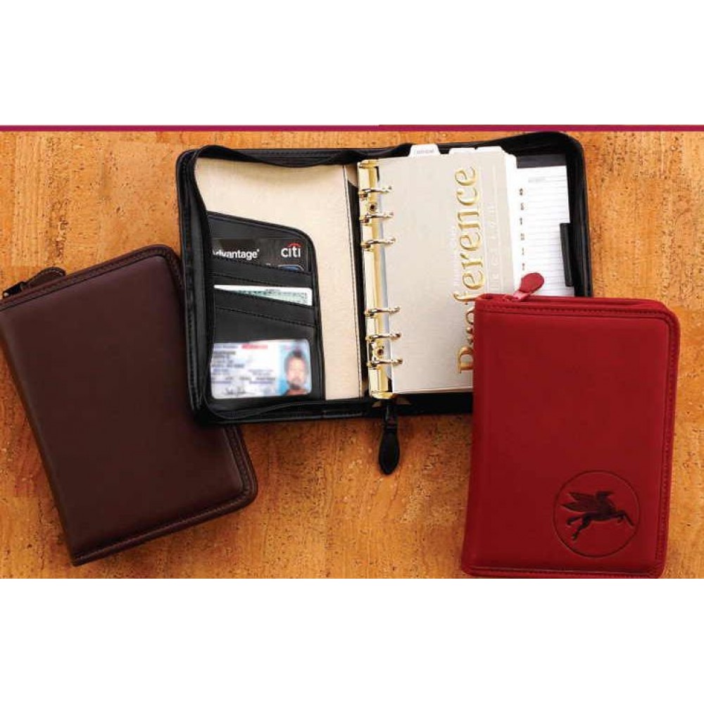 Business Leather Zippered Planner W/ 6 Rings Custom Printed Business Leather Zippered Planner W/ 6 Rings Custom Printed