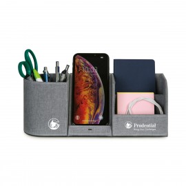 Branded Truman Wireless Charging Desk Organizer - Medium Grey Heather