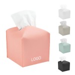 PU Leather Square Tissue Box Cover Holder with Bottom Belt Custom Printed