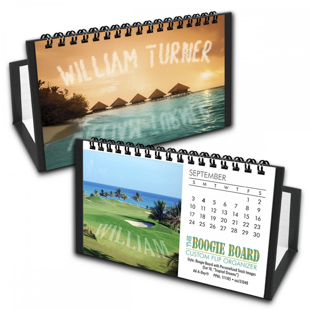 Branded Boogie Board Custom Flip Calendar w/Black Organizer Base Branded Boogie Board Custom Flip Calendar w/Black Organizer Base
