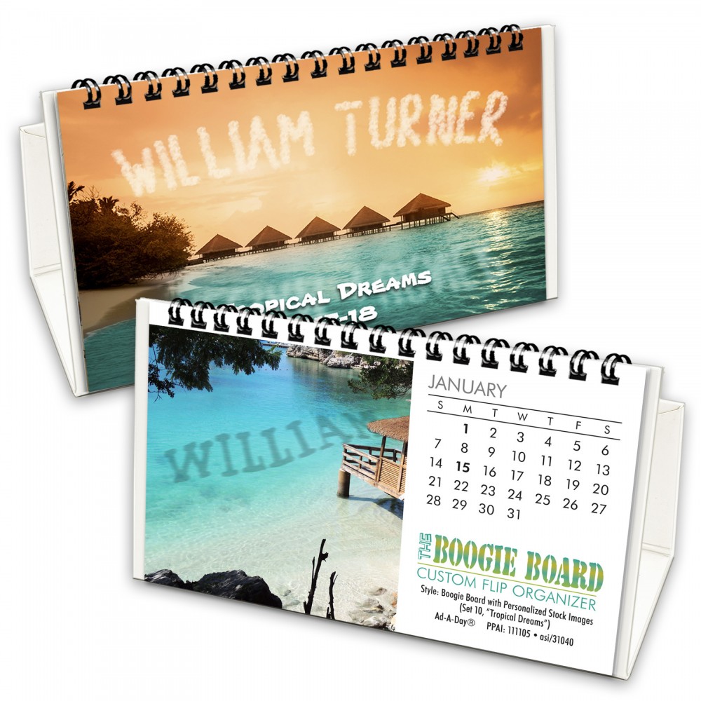 Logo Printed Boogie Board Custom Flip Calendar w/Nordic White Organizer Base Logo Printed Boogie Board Custom Flip Calendar w/Nordic White Organizer Base