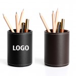 PU Leather Round Pencil Pen Cup Holder Logo Printed