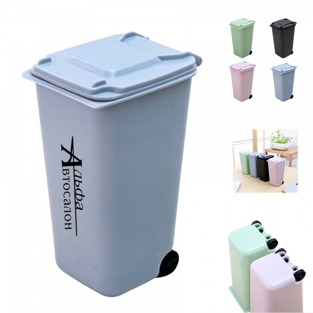 Logo Printed Desk Top Mini Plastic Trash Can Small Waste Bin With Lid