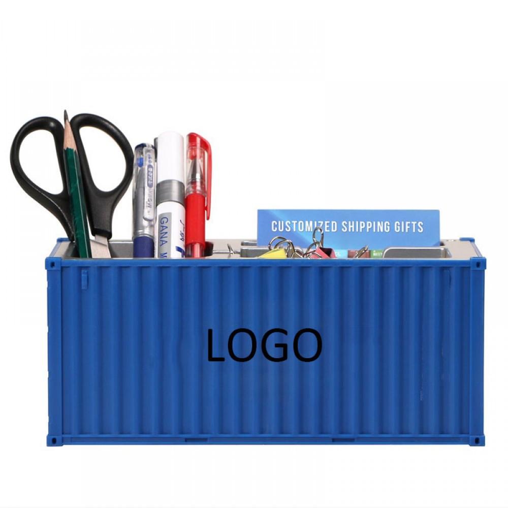 Branded 8 1/10'' x 3 2/5'' x 3 1/2'' ABS Miniature Shipping Container Model Desk Organizer Pen/Pencil Holder