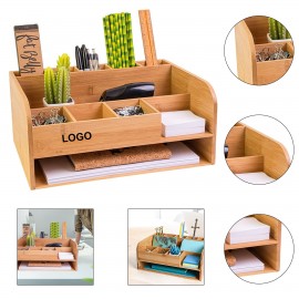 Wood Brown Desk Organizer Custom Imprinted  Wood Brown Desk Organizer Custom Imprinted