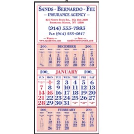 Custom Imprinted Red & Dark Blue Large Twelve 3-Month Sheet Calendar