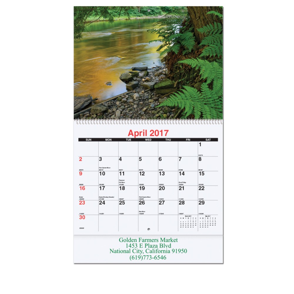 Waterways Monthly Wall Calendar w/Coil Bound (10 5/8"x18") Logo Printed