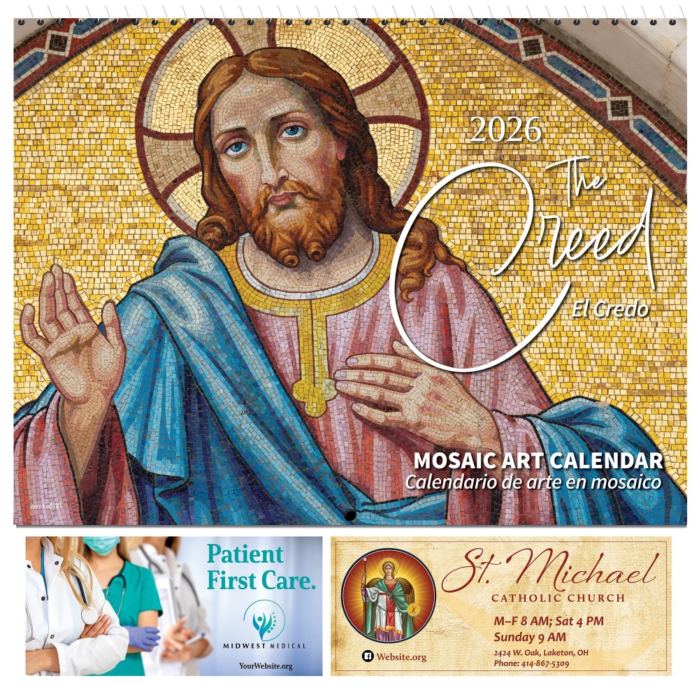 Custom Imprinted The Creed 2026 Catholic Calendar (English / Spanish) - Spiral Bound