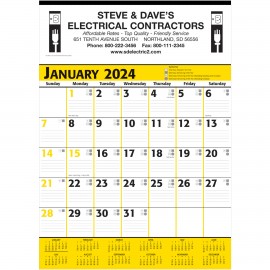 Logo Printed Commercial Planner Wall Calendar - Yellow & Black: 2024