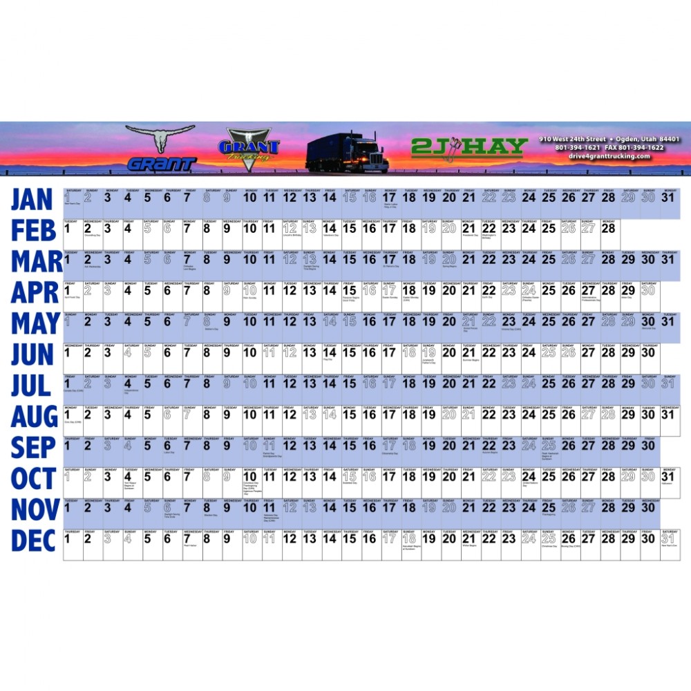 Personalized Horizontal Laminated Wall Calendar (37"x24")