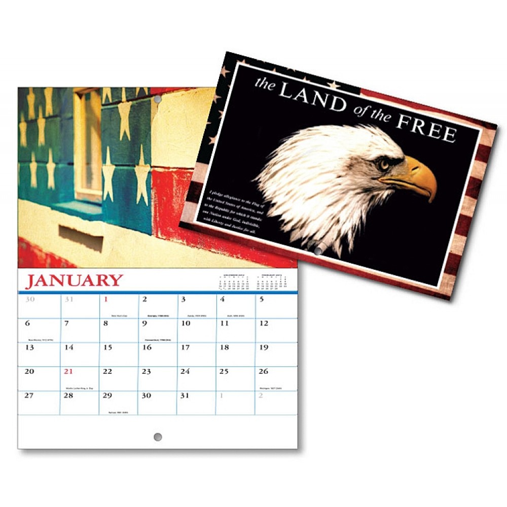 Logo Printed 13 Month Mini Custom Photo Appointment Wall Calendar - LAND OF THE FREE