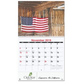 Old Glory Monthly Wall Calendar w/Coil Binding (10 5/8"x18") Custom Imprinted