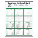 Green Border Modern Yearly Calendar w/Top Custom Printed