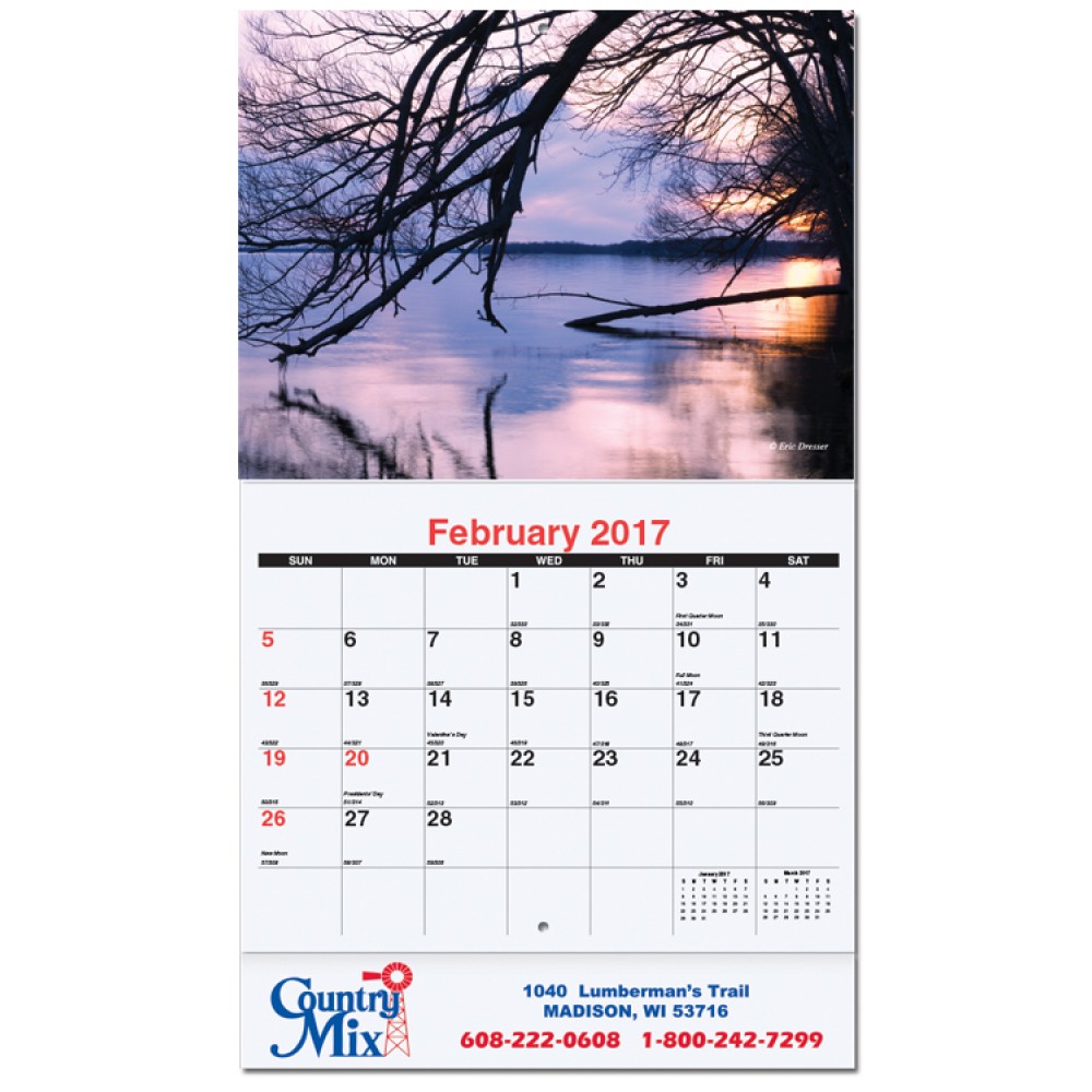 Custom Imprinted Scenic Water Monthly Wall Calendar w/Stapled (10 5/8"x18")