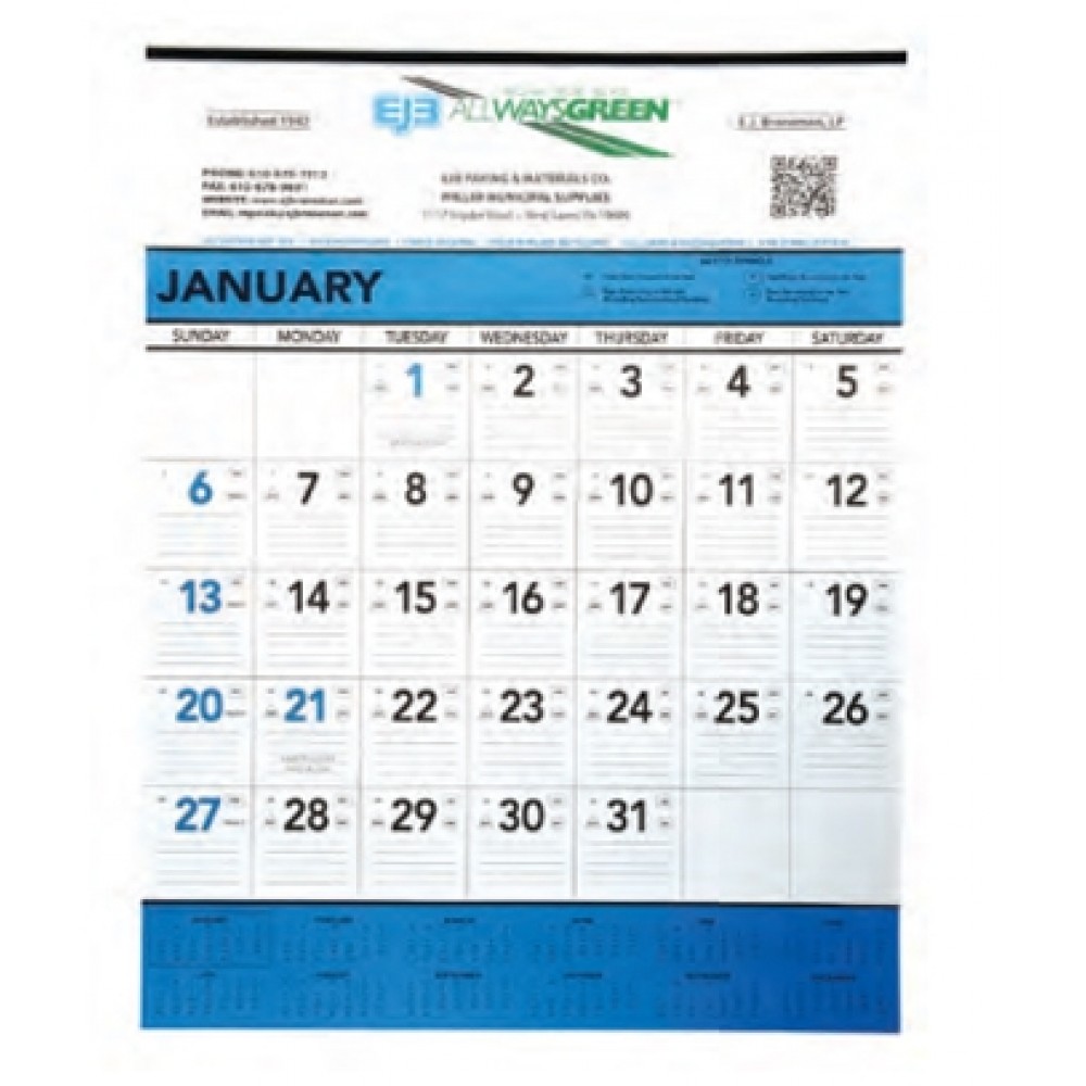 Custom Imprinted Tinned 12 Month Wall Calendars - (Top Tinning)