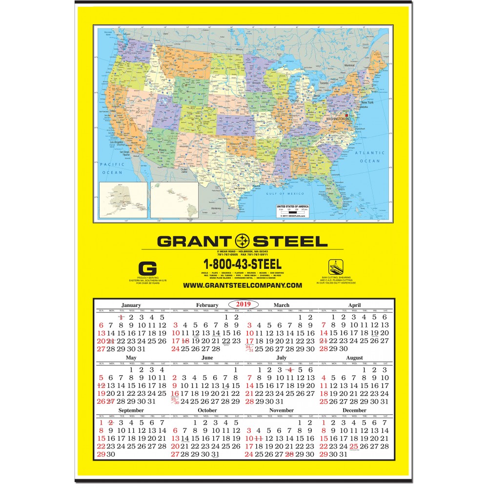 Custom Imprinted Jumbo United States Map Wall Calendar