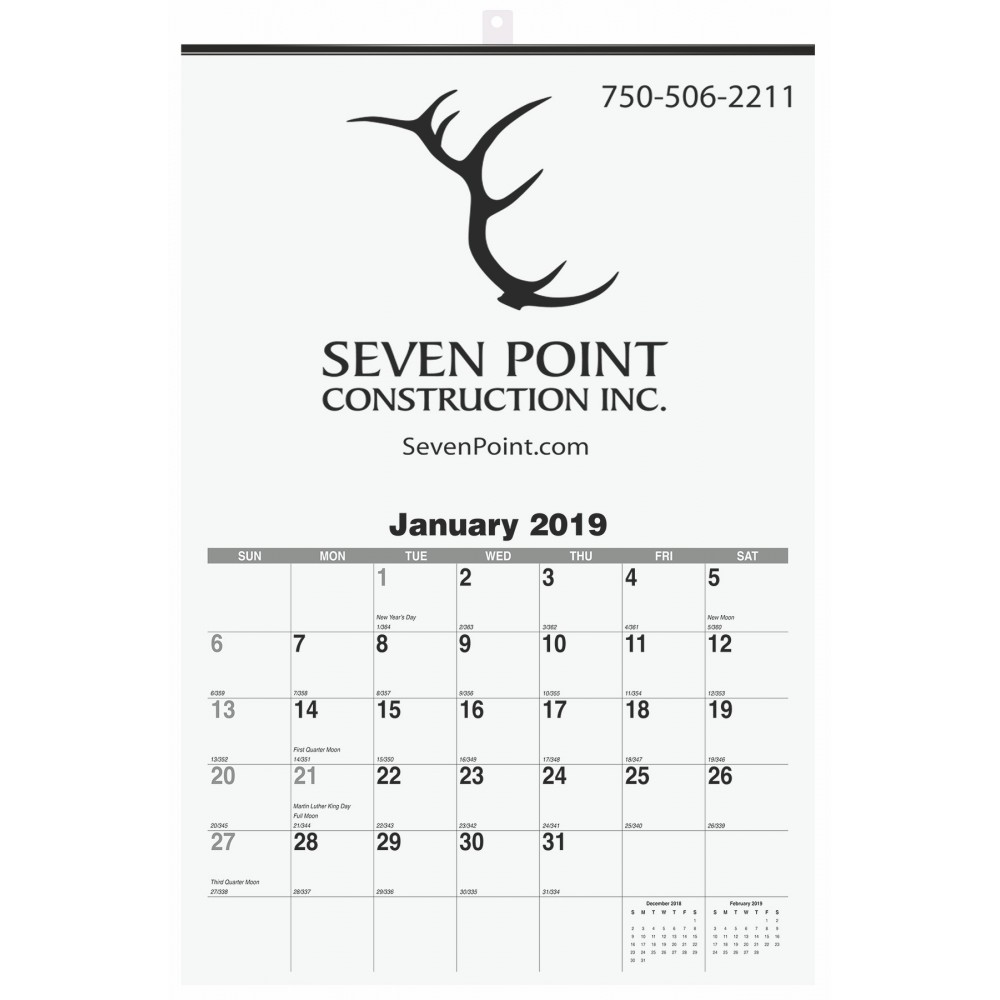 Monthly Wall Calendar w/1 Image (12"x18) (One Color Imprint) Logo Printed